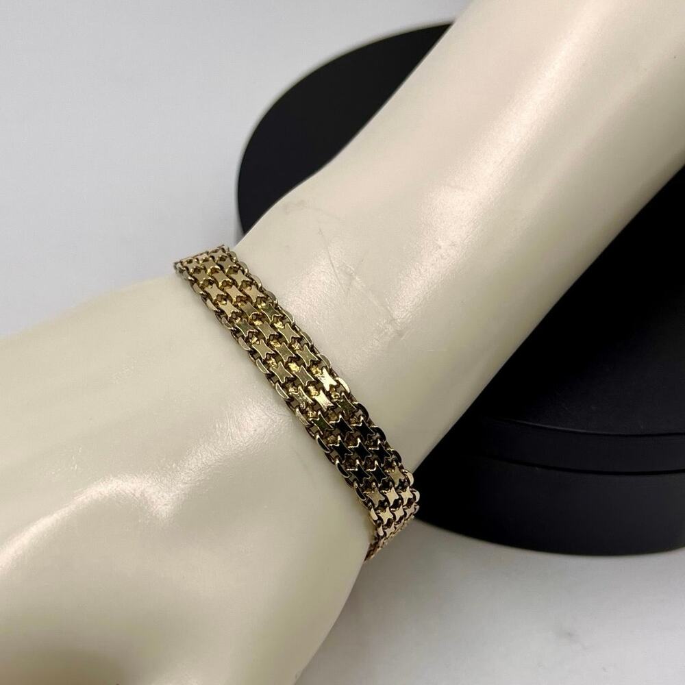 HCT Signed Italy Gold Sterling Silver Woven Braid Chain Bracelet 925 Vermeil - Picture 2 of 11